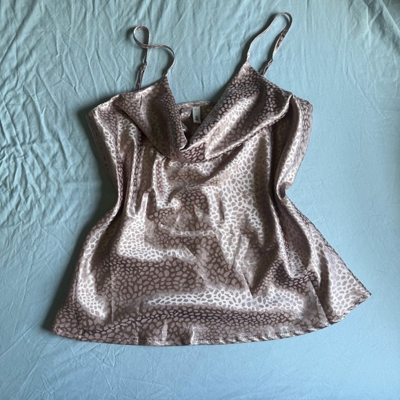 glam Tops - glam Taupe Leopard-Print Satin Cowl Neck Camisole